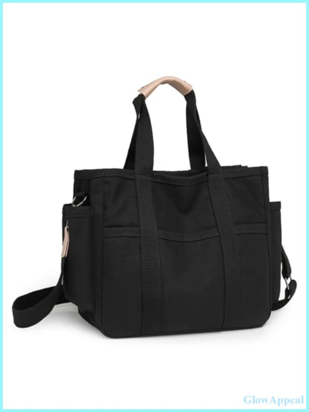 Canvas Crossbody Tote Bag Multi Pockets Detachable Strap Work Travel